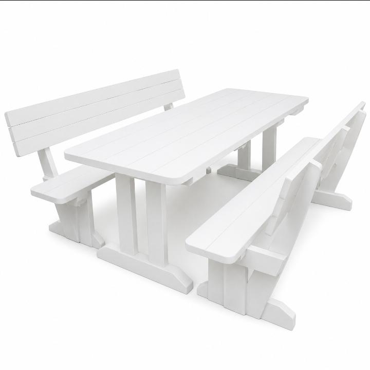 10 Seater White Picnic Bench with backrest