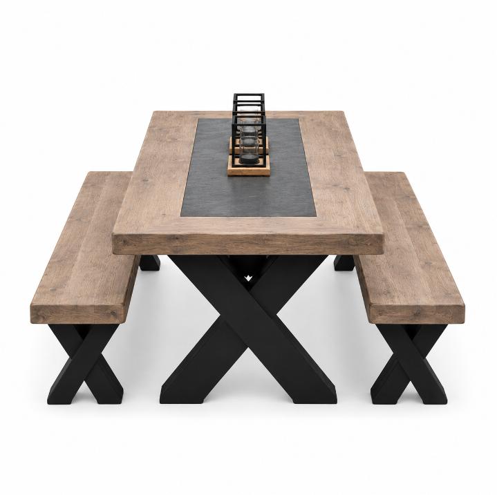 Black and Dark Oak 8 seater Indoor Crossed Leg Set