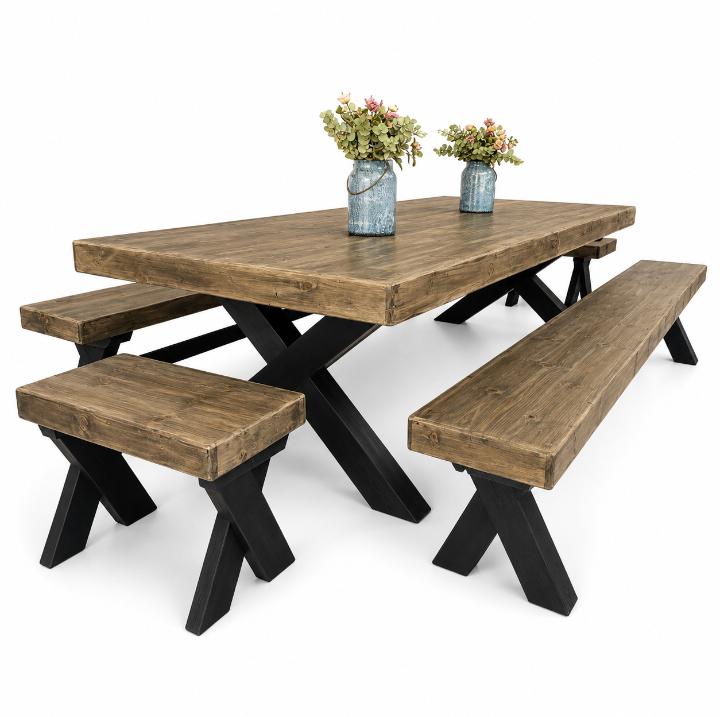 Black and Dark Oak 14 Seater Crossed Leg Combo Set