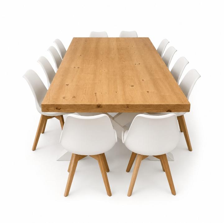 12 Seater White and Natural Meranti Set
