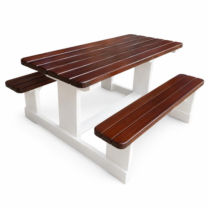 White and Brown 6 Seater Walk in Picnic Bench